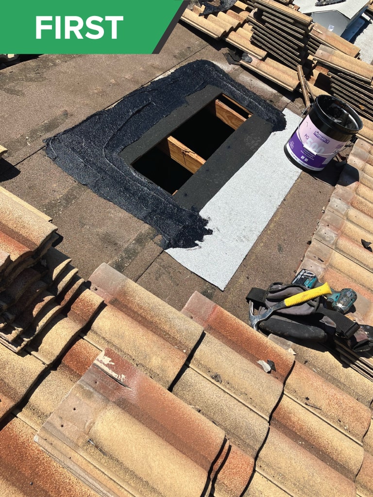 off ridge vent repair on a tile roof (fist)